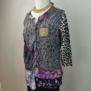 Paula Best Santa Fe Mixed Textile Artsy Cardigan